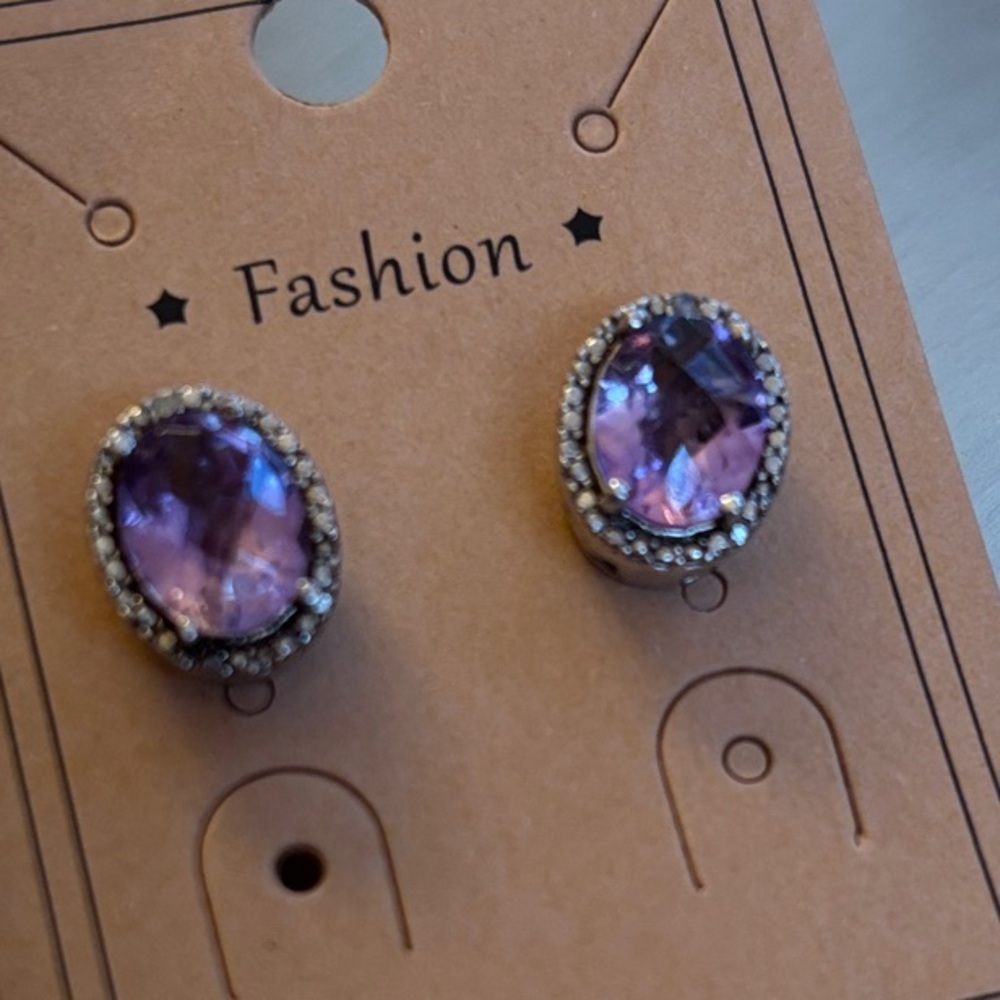 Purple CubIc Zirconia FZN crown Stud Earrings